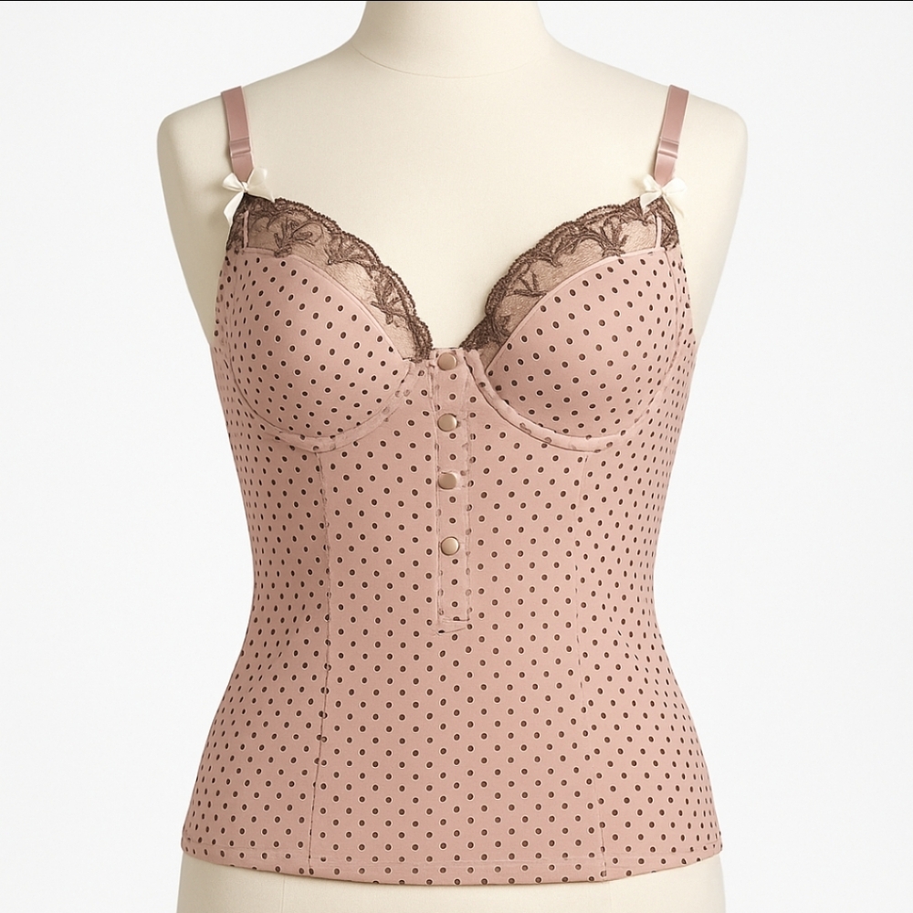 🎉Glamour Pink Polka Dot Camisole Sz 38C